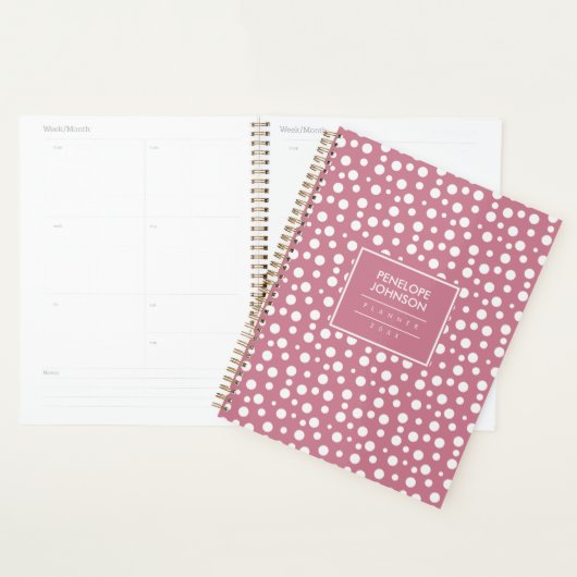 Feminine White Blush Pink Polka Dot Pattern Planner (Display)