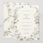 Feminine Wildflower Wedding Invitation Spring Kaart (Voorkant / Achterkant)