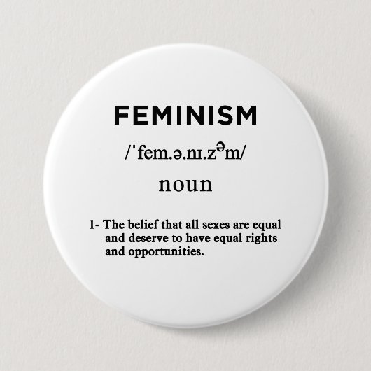 feminisme definitie witte cirkel ronde button 7,6 cm (Voorkant)