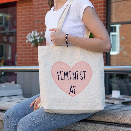 "Feminist AF" Roze hart Tote Bag