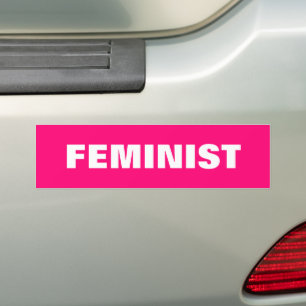 "feminist" witte magenta, fuchsia, hot roze auto bumpersticker