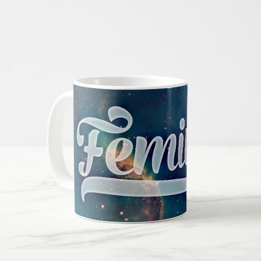Feministisch ruimtevaartgalaxiale patroon koffiemok (Voorkant links)