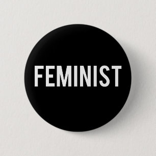 Feministisch zwart-wit ronde button 5,7 cm