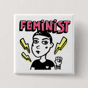 Feministische Pop Art Girl Vierkante Button 5,1 Cm
