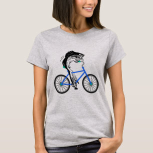 Feministische vis die een fiets stuurt (zonder off t-shirt