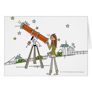 Femme à l'aide d'un télescope d'astronomie