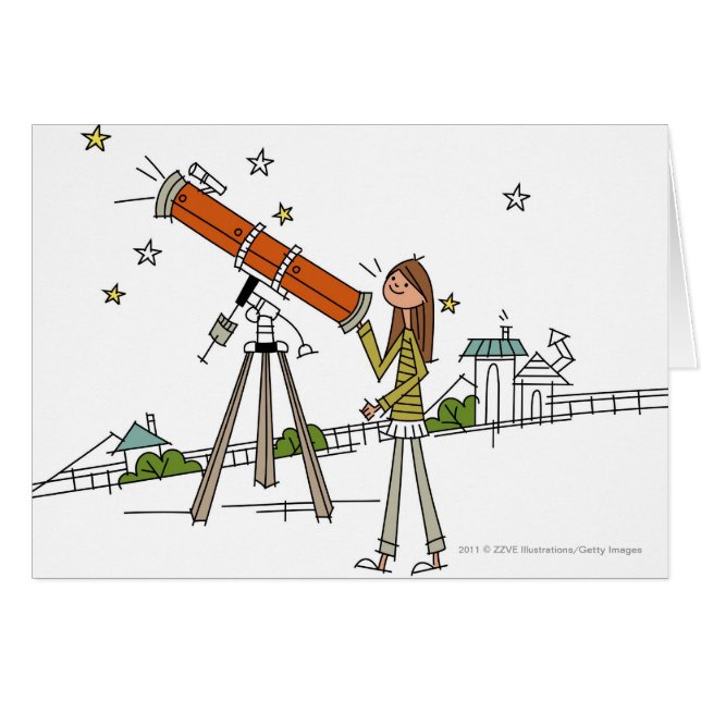 Femme à l'aide d'un télescope d'astronomie (Devant horizontal)