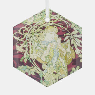 Femme à marguerite - Mucha textielpaneelrepro Glas Ornament