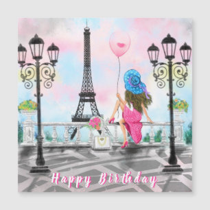 Femme À Paris Carte Anniversaire Magnet Tour Eiffe