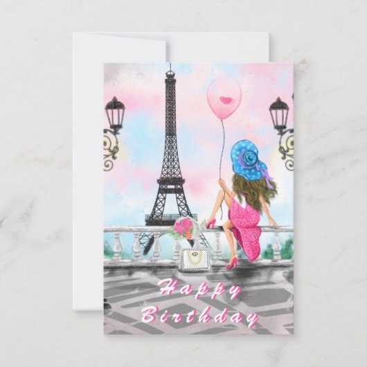 Femme À Paris Carte Anniversaire Tour Eiffel (Devant)
