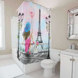 Femme À Paris Douche Rideau Tour Eiffel