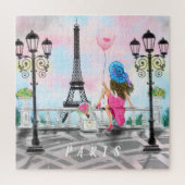 Femme à Paris Puzzle avec Tour Eiffel (Vertical)