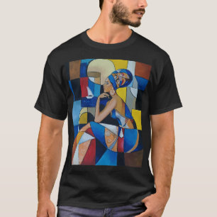 Femme Africaine Cubiste T-Shirt Noir Géométrique