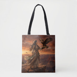 Femme amérindienne avec aigle sur sac à main de fa