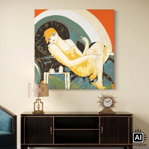 Femme Art Déco vintage allongée sur un canapé, Cho