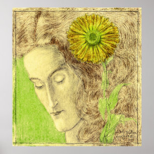 Femme Art Déco vintage avec Chrysanthemum