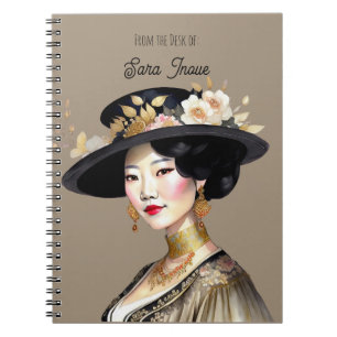 Femme asiatique magnifique dans un cahier à chapea