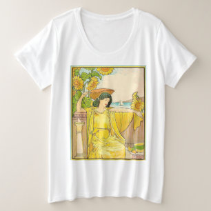 Femme au Tournesol Art Nouveau Illustration Vintag
