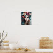 Femme avec affiche d'art de tête de fleur (Cuisine)