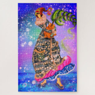 Femme avec arbre de Noël Puzzle peint