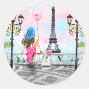 Femme avec ballon à Paris Sticker Tour Eiffel