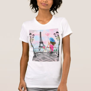 Femme avec ballon à Paris T-shirt Tour Eiffel