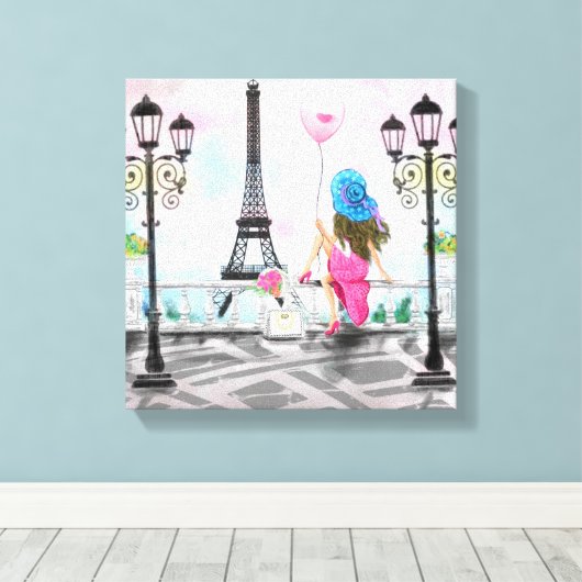 Femme avec Ballon Paris toile Imprimer Tour Eiffel (Insitu (Plancher de Bois))