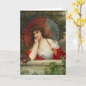 Femme Avec Carte De Voeux Parasol (Fleur jaune)