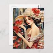 Femme avec carte postale Casquette fantaisie (Devant / Derrière)