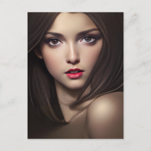 Femme avec carte postale stare intense