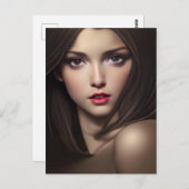 Femme avec carte postale stare intense (Devant / Derrière)