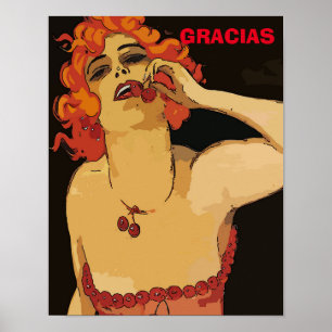 Femme avec cerises, affiche Vino