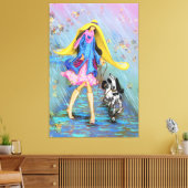 Femme avec chien dans la toile de pluie Imprimer a (Insitu(Salon))