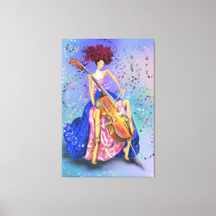 Femme avec impression sur toile de violoncelle - P