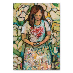 Femme avec la carte de prière Patience, Romains 5