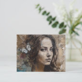 Femme Avec Papillons Carte Postale Média Mélangée (Debout devant)