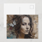 Femme Avec Papillons Carte Postale Média Mélangée (Devant / Derrière)
