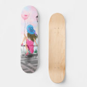 Femme avec Pink Heart Balloon Skateboard cadeau (Recto)