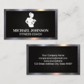 Femme avec poids | Carte de visite frontière métal (Devant / Derrière)