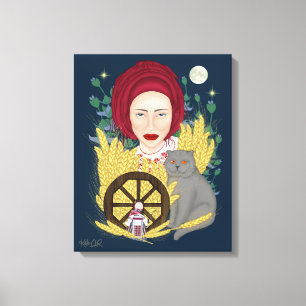 Femme avec un chat. Impression en toile étirée ukr