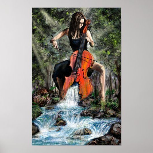Femme avec violoncelle dans la nature - Affiche - (Devant)