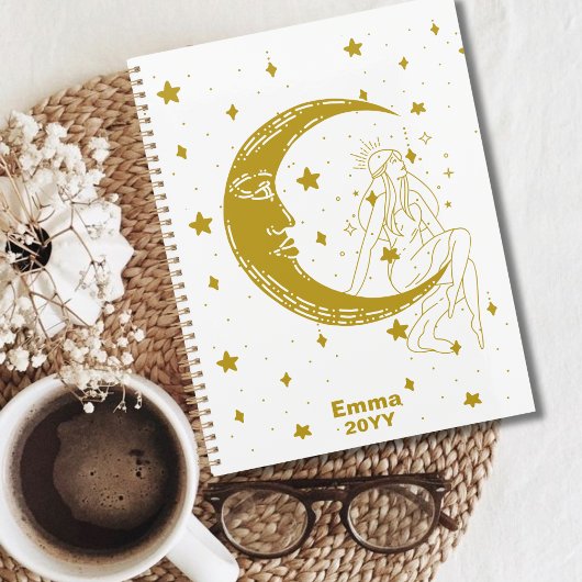 Femme céleste, lune étoiles, boho, astronomie élég
