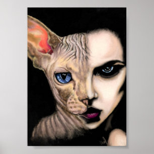 Femme Chat - Affiche de Visage - Art de Peinture
