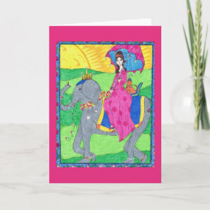 Femme, Chat, Eléphant, Carte de voeux Inde