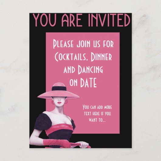 Femme Chic avec un Chapeau/Gants Rose Invitation (Devant)