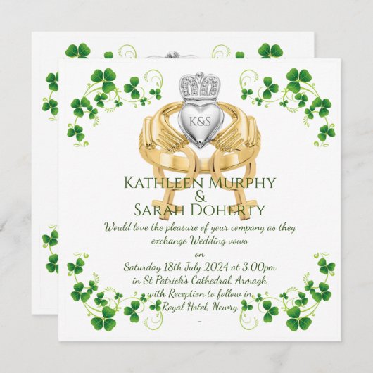 Femme Claddagh Ring & Invitation Shamrock (Devant / Derrière)