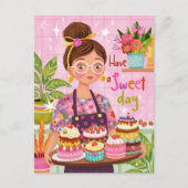 Femme Colorée avec Carte d'Anniversaire Illustrée (Devant)