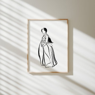 Femme coréenne Hanbok avec affiche d'encre Norigae