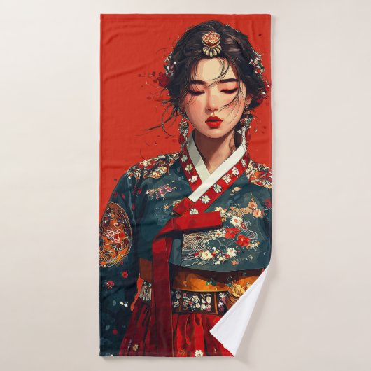 Femme coréenne moderne en portrait de Hanbok (Serviette de bain)