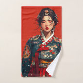 Femme coréenne moderne en portrait de Hanbok (Serviette à main)